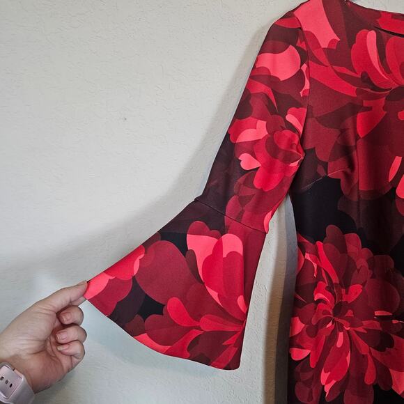 Calvin Klein Red Floral Bell Sleeve Sheath Dress Women's Size 6 Work Office Date - Picture 5 of 12